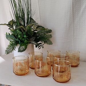Vintage Anchor Hocking Amber Rose Embossed Juice Glasses Set of 7